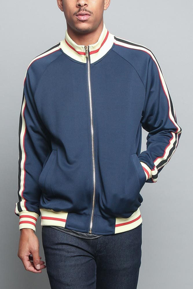 Men's sporty sweat jacket with contrasting color accents and high-quality zipper Skorter