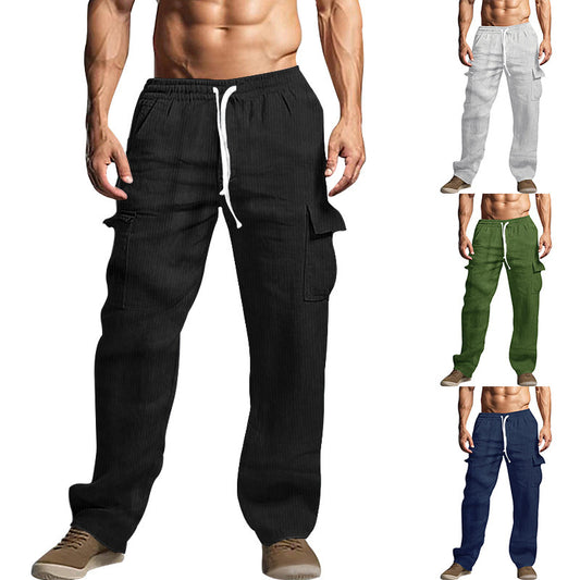 Men's cargo pants in a casual striped look with elastic waistband and practical side pockets Skorter