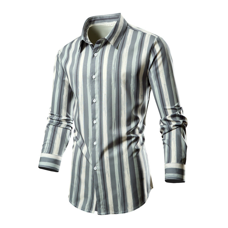 Men's long-sleeve shirt with a stylish striped pattern Skorter