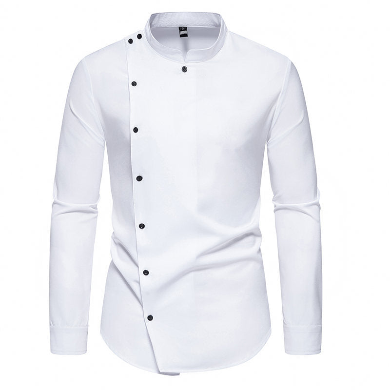 Men's long sleeve shirt with modern button design and stand-up collar Skorter