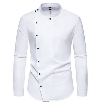 Men's long sleeve shirt with modern button design and stand-up collar Skorter