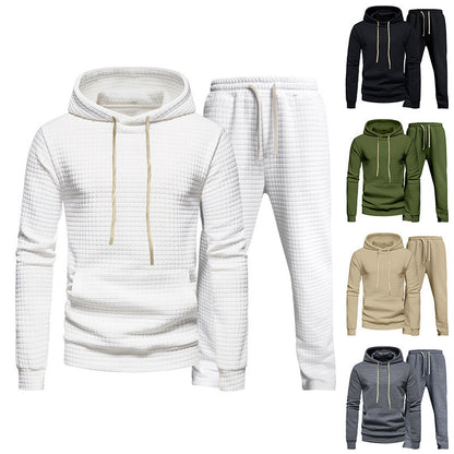 Men's Sporty Hoodie Set with Fashionable Textured Design and Elastic Cuffs Skorter