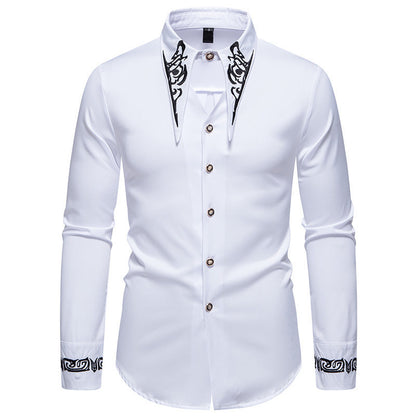 Men's Long Sleeve Shirt with Ornamental Accents Skorter