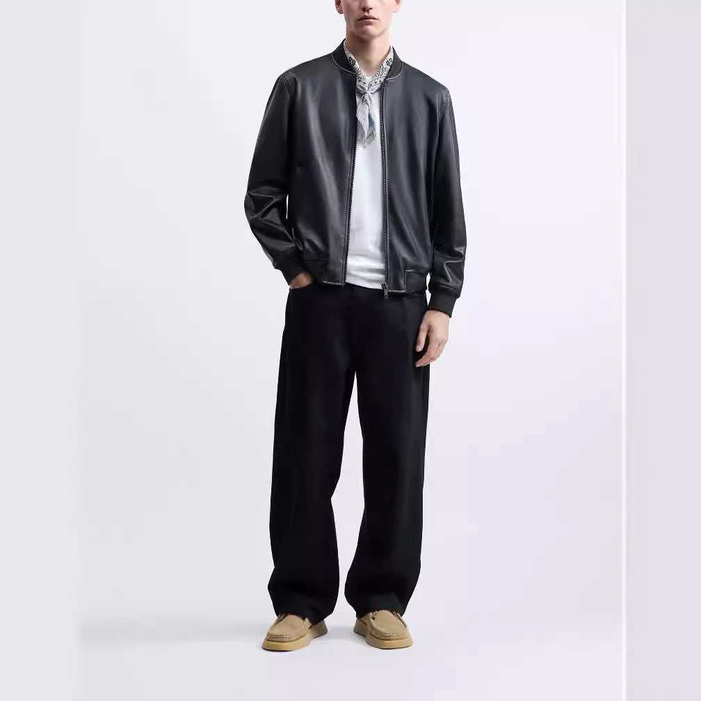 Men's stylish biker jacket made of high-quality faux leather with practical pockets Skorter