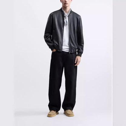 Men's stylish biker jacket made of high-quality faux leather with practical pockets Skorter