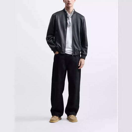 Men's stylish biker jacket made of high-quality faux leather with practical pockets Skorter