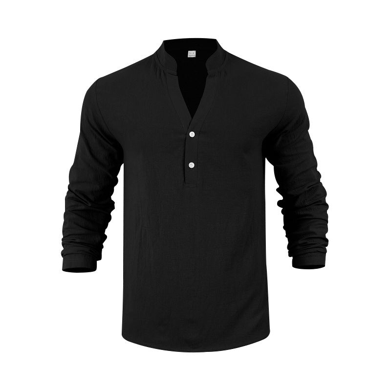 Men's long-sleeve shirt with fashionable stand-up collar and elegant button details Skorter