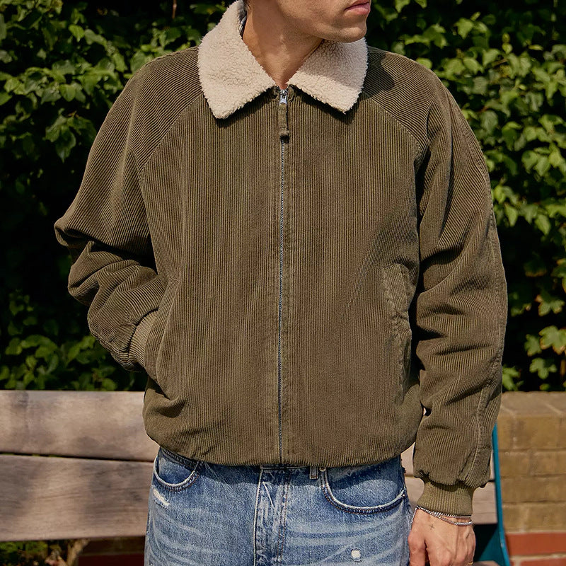 Men's stylish cord jacket with removable sherpa collar Skorter