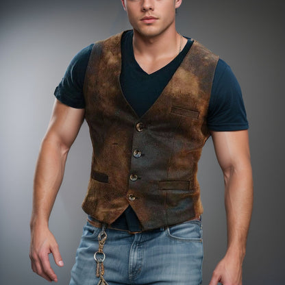 Men's stylish vest with leather accents and practical pockets Skorter