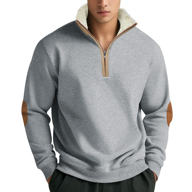 Men's stylish fleece pullover with half-zip and contrasting elbow patches Skorter