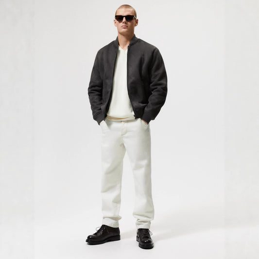 Herrbomberjacka av mjuk mockaimitation Skorter