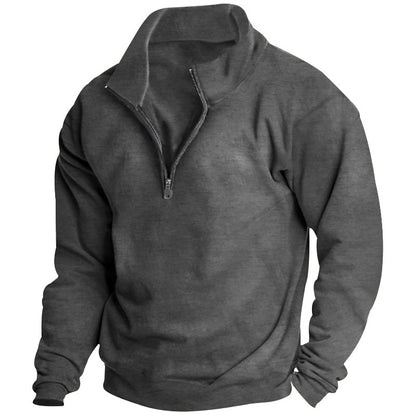 Men's stylish fleece pullover with high stand-up collar and zipper Skorter