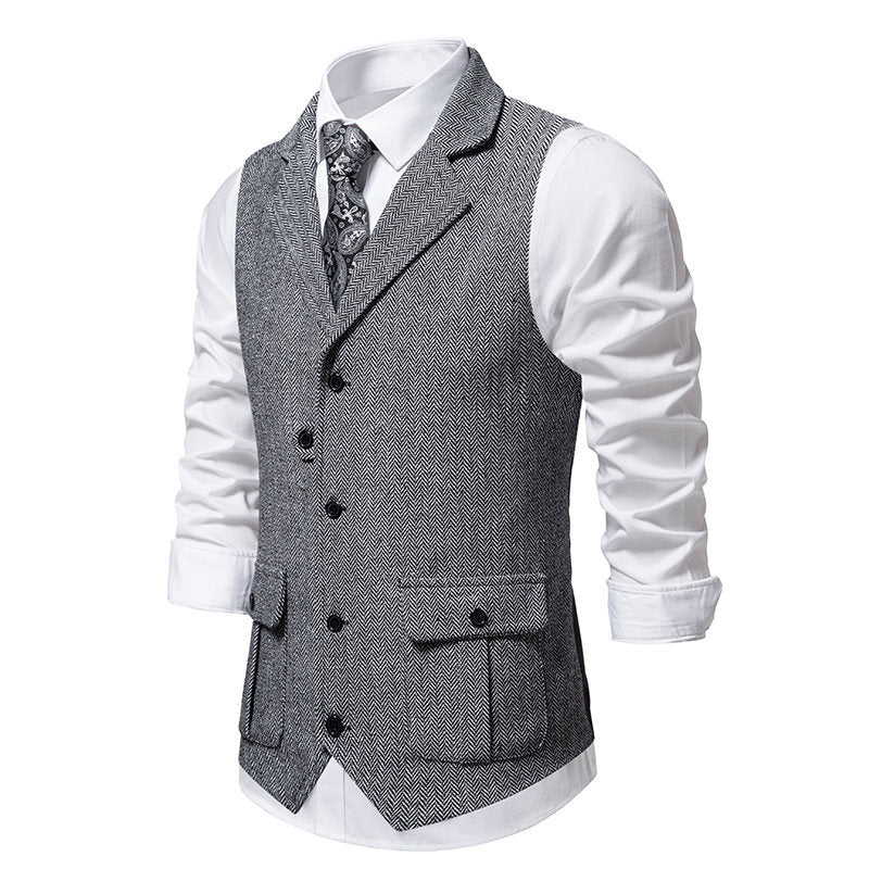 Men's suit vest in modern herringbone design with practical pockets Skorter