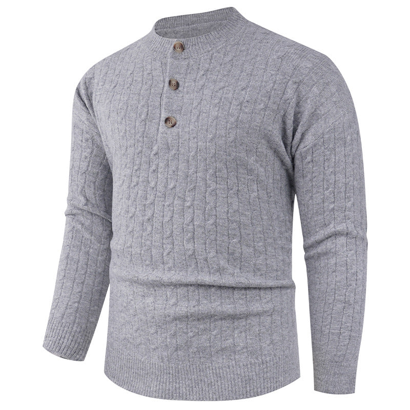 Men's chunky knit sweater with modern shawl collar and button details Skorter