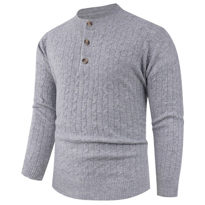 Men's chunky knit sweater with modern shawl collar and button details Skorter