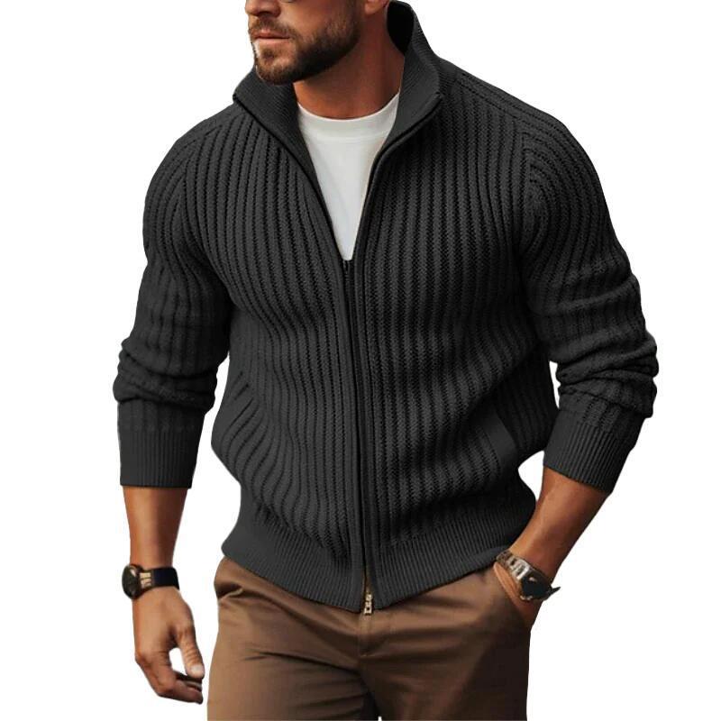Men's cardigan with modern rib details and continuous zipper Skorter