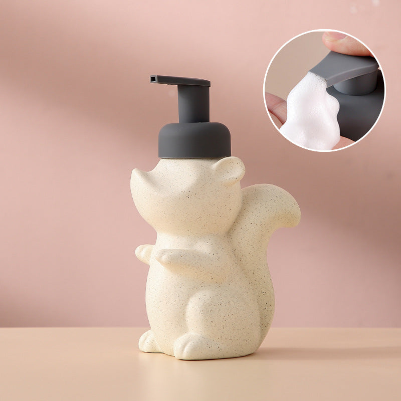 Skorter | Ceramic Soap Dispenser, Squirrel Foam Pump Bathroom Bottle, Animal Design, Refillable Reusable Lotion Pump for Bathroom Kitchen, 510ml/17.2oz