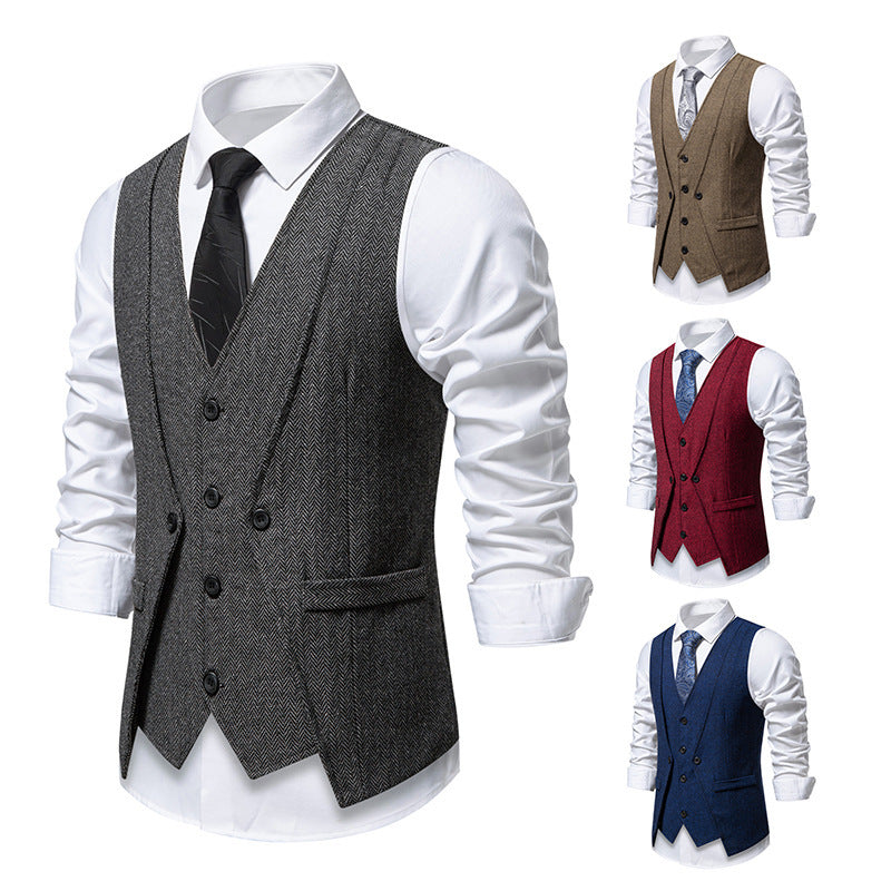 Men's suit vest in elegant herringbone design with practical pockets Skorter