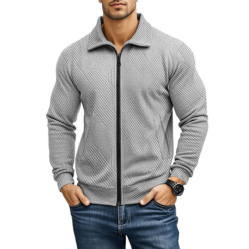 Herrkardigan med texturerad design och sportig krage Skorter