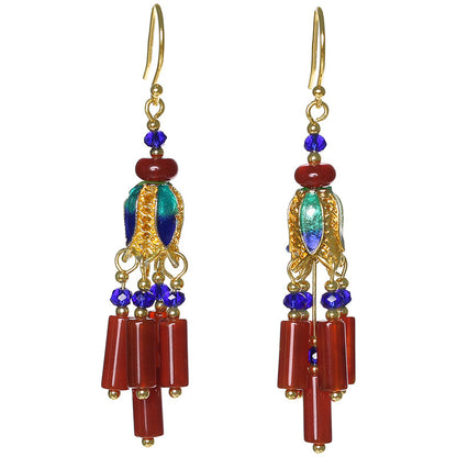 Skorter | Ethnic Style Retro Red Agate Tassel Fashion Sense Earrings