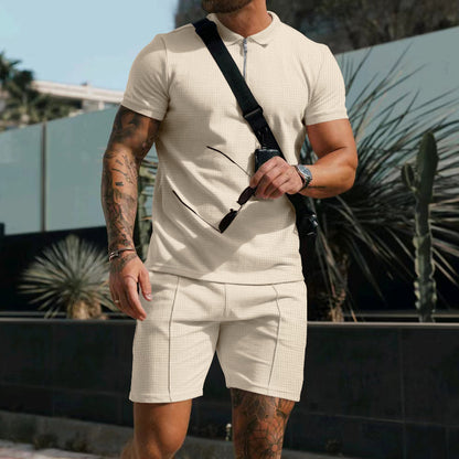 Men's sporty short-sleeve shirt with zipper and matching shorts Skorter