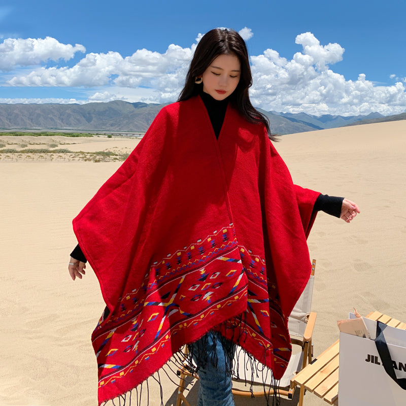 Skorter | Ethical Tibetan shawl cape Warm scarf