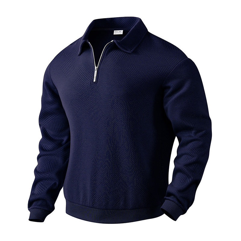 Men's sporty pullover with standing collar and attractive textured pattern Skorter
