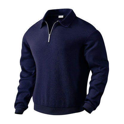 Men's sporty pullover with standing collar and attractive textured pattern Skorter