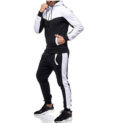 Men's sporty tracksuit set with hood and stylish contrast seams Skorter