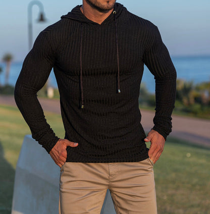Men's stylish hooded sweater with ribbed texture and fashionable cut Skorter
