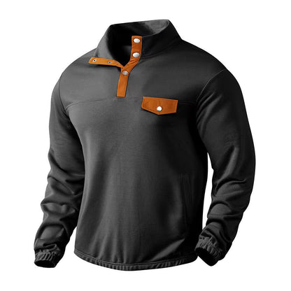 Men's Stylish Pullover with Half Zipper and Practical Chest Pocket Skorter