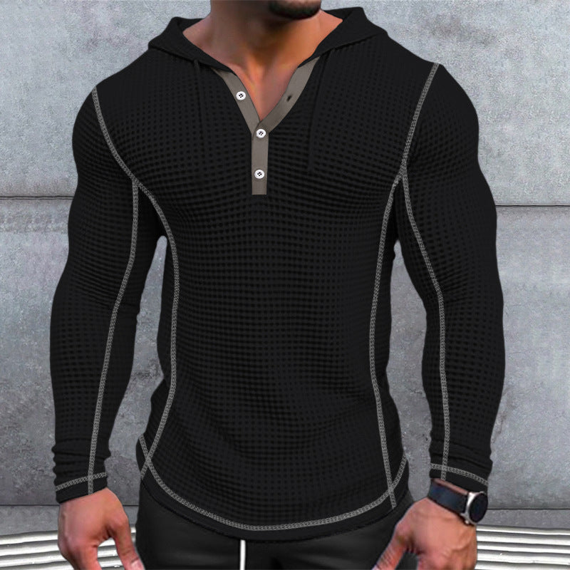 Men's stylish hooded shirt with textured design and button placket Skorter