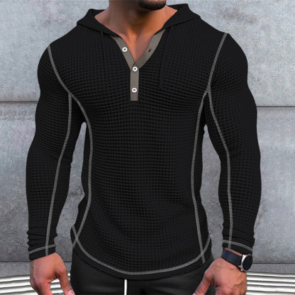 Men's stylish hooded shirt with textured design and button placket Skorter