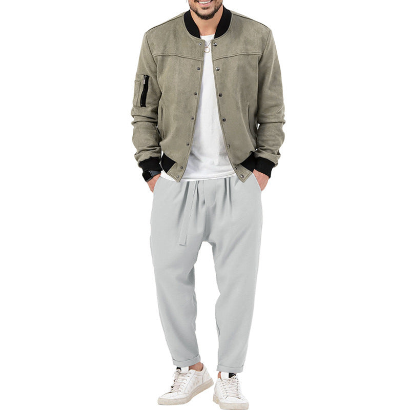 Men's fashion bomber jacket made of soft suede with practical pockets Skorter