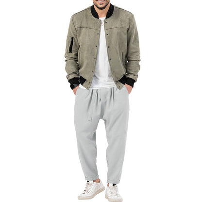 Men's fashion bomber jacket made of soft suede with practical pockets Skorter