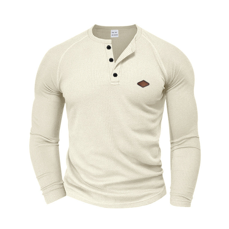 Men's Long Sleeve Shirt with Textured Fabric and Fashionable Button Details Skorter