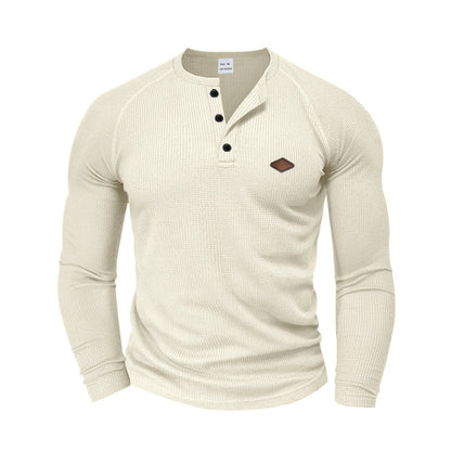 Men's Long Sleeve Shirt with Textured Fabric and Fashionable Button Details Skorter
