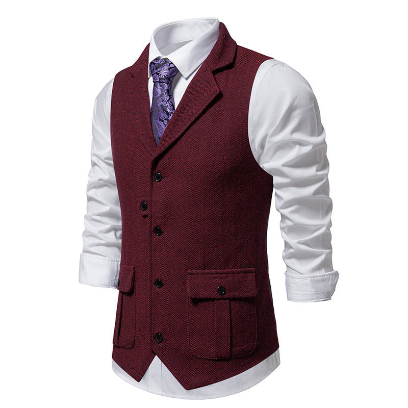 Men's suit vest in modern herringbone design with practical pockets Skorter