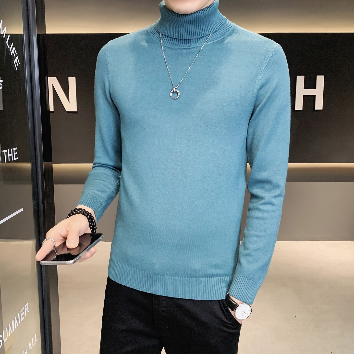 Men's sweater with high collar made of soft knitted fabric Skorter