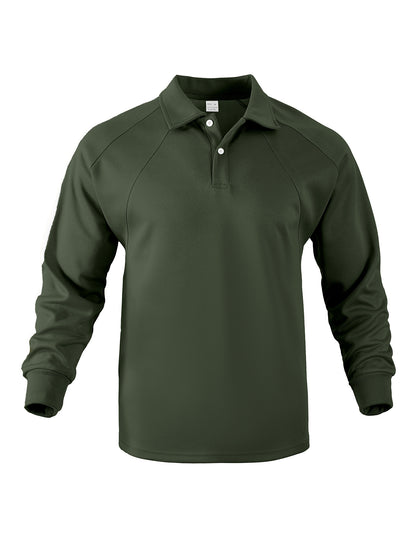 Men's Sporty Long Sleeve Polo Shirt with Modern Structured Design and Comfortable Cuffs Skorter