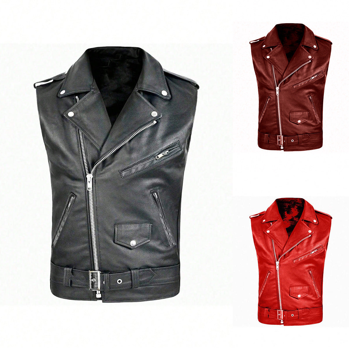 Men's stylish sleeveless biker jacket made of high-quality leather Skorter