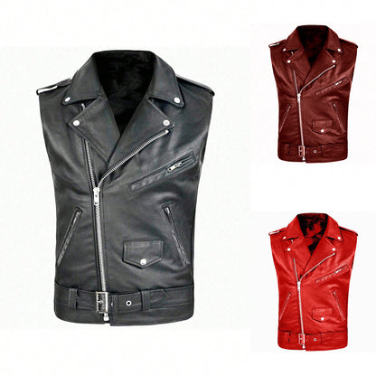 Men's stylish sleeveless biker jacket made of high-quality leather Skorter