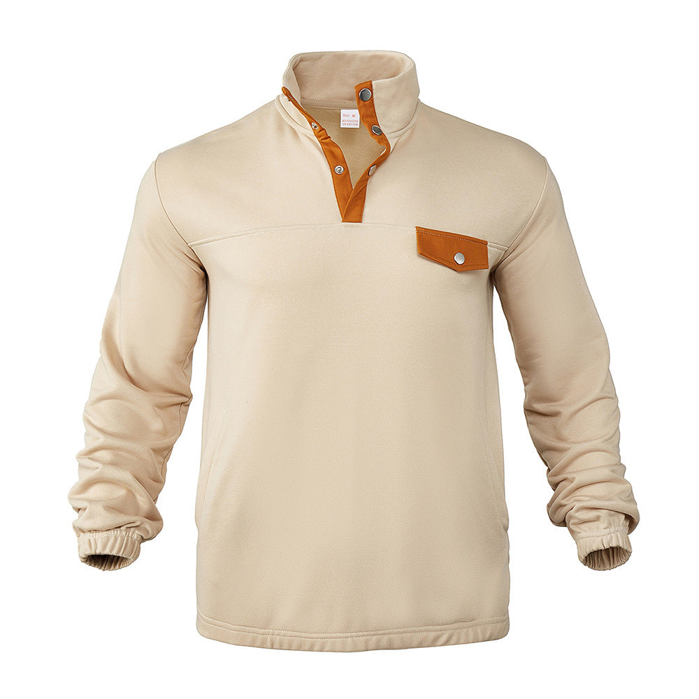 Men's Stylish Pullover with Half Zipper and Practical Chest Pocket Skorter
