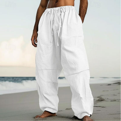 Men's airy linen pants with elastic waistband Skorter