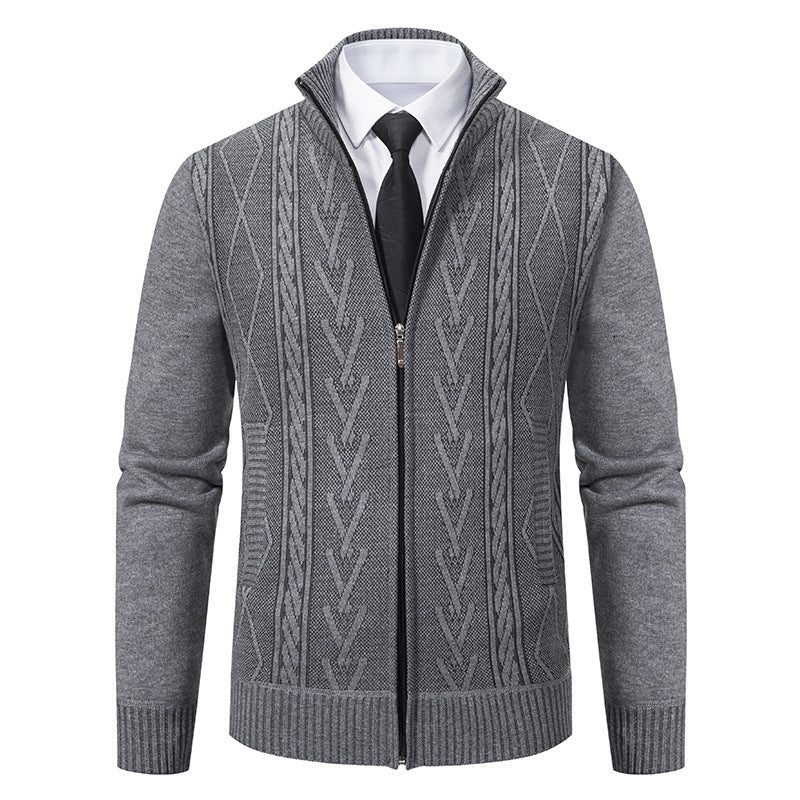 Men's cardigan with modern zipper and elegant cable structure Skorter