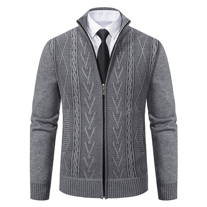Men's cardigan with modern zipper and elegant cable structure Skorter