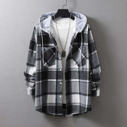 Men's casual check jacket with hood and functional pockets Skorter
