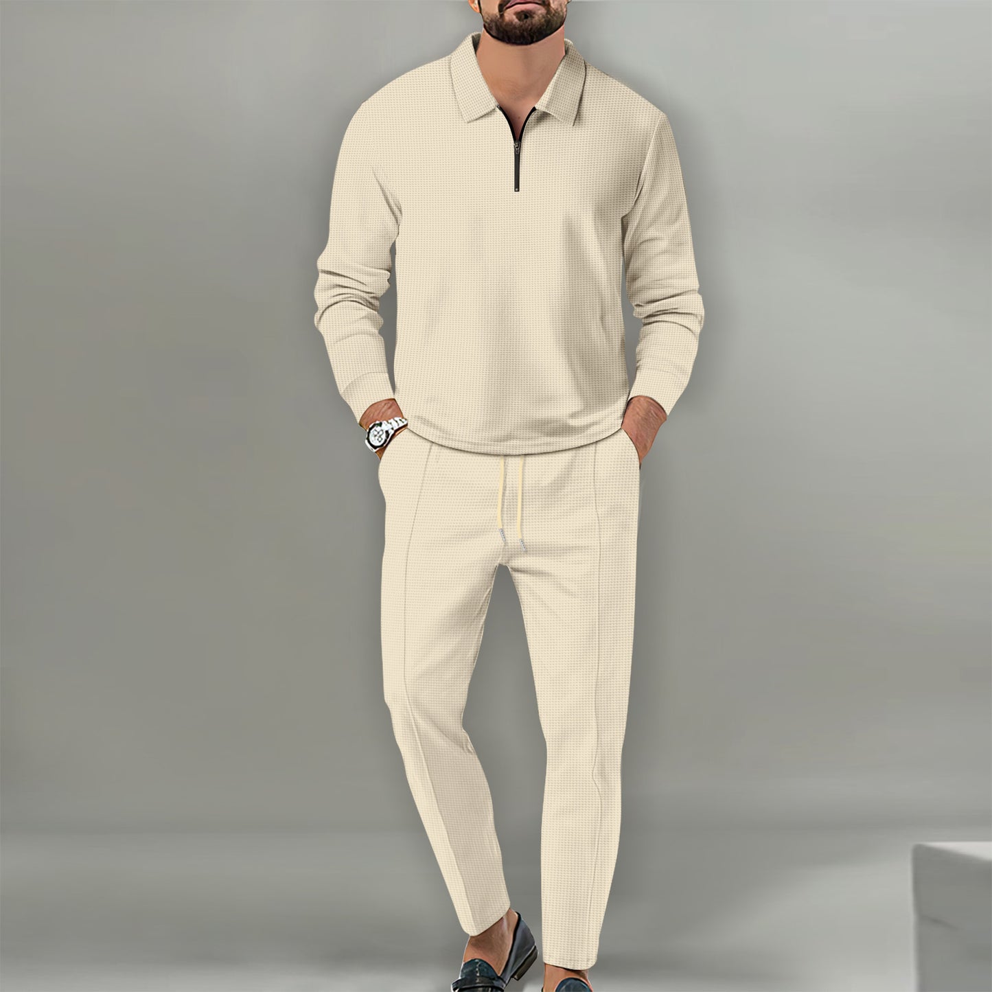 Men's sporty sweater with zipper and elegant slim-fit pants Skorter