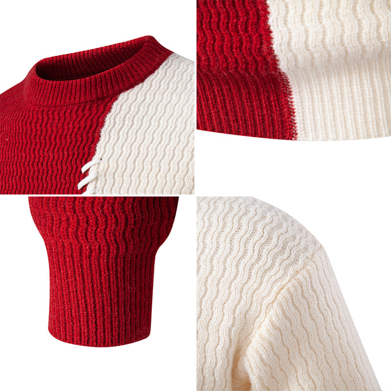 Men's chunky knit sweater with asymmetric pattern and decorative detail Skorter