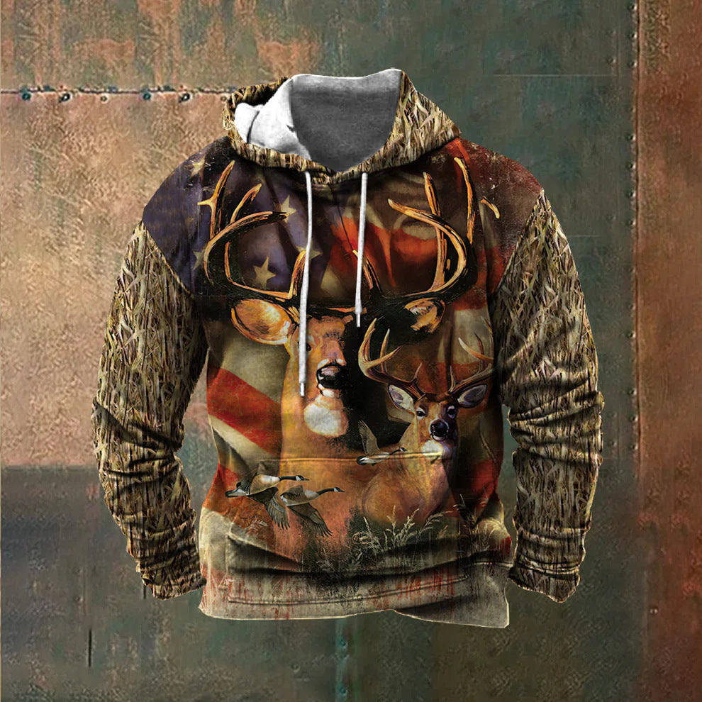 Herrluvtröja med imponerande djurlivstryck och patriotiska detaljer Skorter